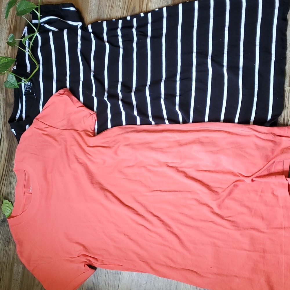 Time and Tru Medium T-shirt dress bundle. Black and white striped and coral